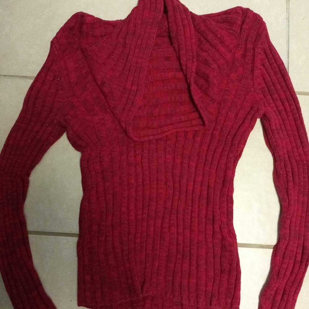 Sparkly Red Cowl Neck Long Sleeve Sweater